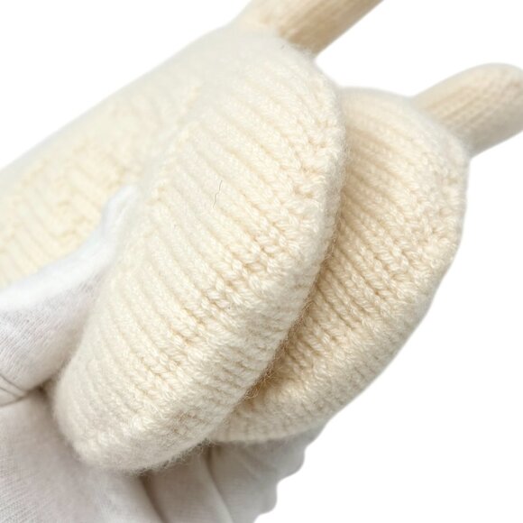 LOUIS VUITTON Vintage Cashmere Knit Gloves Mittens Mink Pompons Cream [106053] - Picture 10 of 13